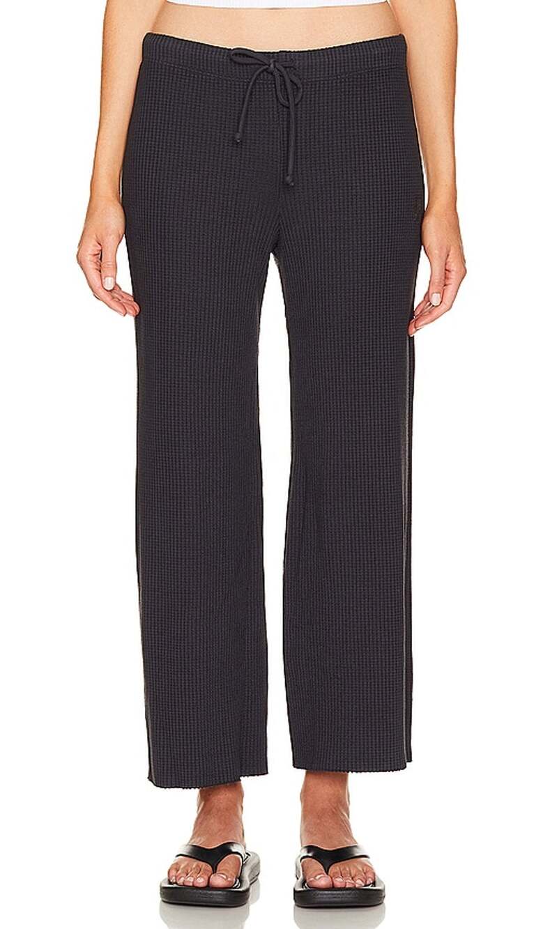 Monrow Cropped Faded Black Waffle Knit Lounge Pants Size M